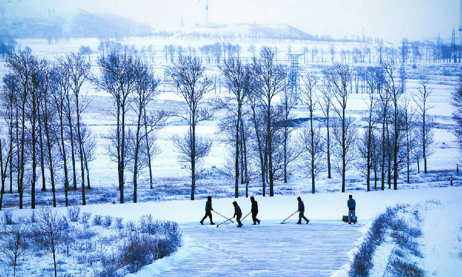 龍?jiān)疵蓶|齊心營風(fēng)電場積極開展場內(nèi)道路清雪。（翁宇 攝）