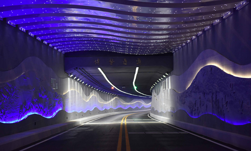 博鰲通道工程位于海南省瓊海市博鰲鎮(zhèn)，起點(diǎn)位于博鰲亞洲論壇成立會(huì)址，通道穿越萬(wàn)泉河，接?xùn)|嶼島論壇永久會(huì)址，穿越海南省著名的萬(wàn)泉河入海口。通道工程全長(zhǎng)1.45公里，雙向兩車道設(shè)計(jì)標(biāo)準(zhǔn)，采取一次性圍堰、明挖法施工工序。圖為中國(guó)鐵建十八局集團(tuán)承建的博鰲通道夜景。（楊海剛攝） 