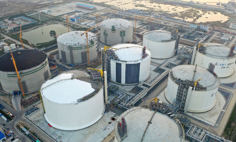10月19日拍攝的建設中的中石化天津液化天然氣（LNG）接收站（無人機照片）。新華社記者 趙子碩 攝
