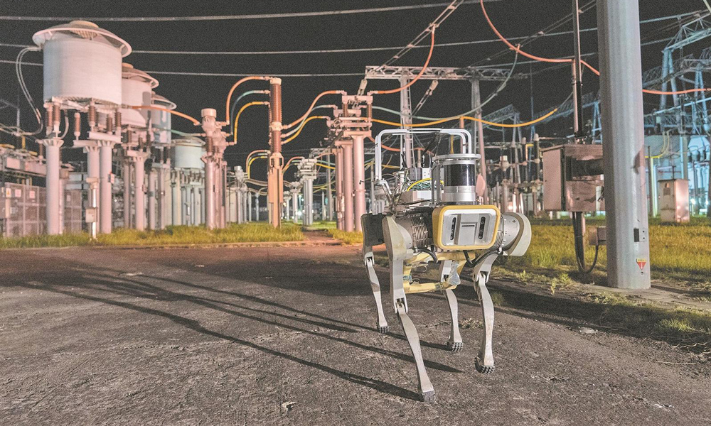 近日，國(guó)家電網(wǎng)江蘇南京供電公司運(yùn)用智能變電站自動(dòng)巡檢機(jī)器人對(duì)500千伏東善橋變電站開(kāi)展夜間巡檢。