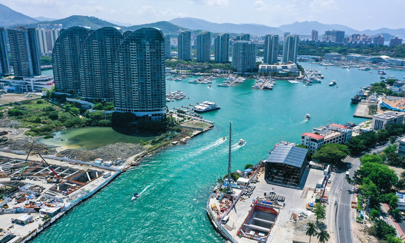 5月5日拍攝的三亞河口通道工程項目現場（無人機照片）。新華社記者 趙穎全 攝