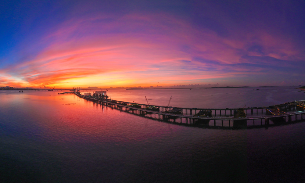 近日拍攝的廈金大橋（廈門段）建設現場。