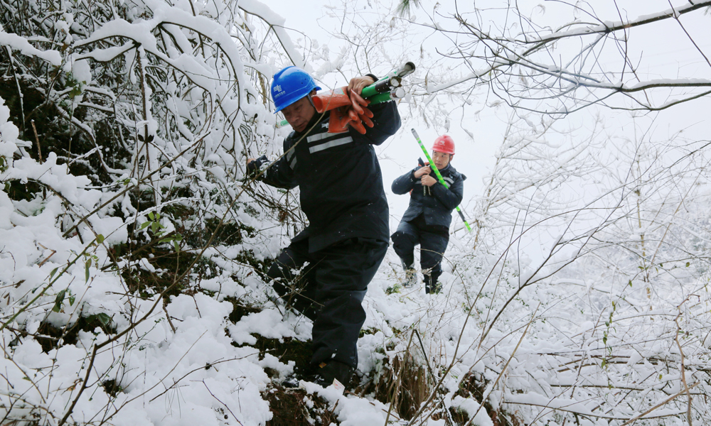 1月22日，南方電網貴州銅仁碧江供電局工作人員對線路開展拉網式巡視排查、線路通道清理等工作。
